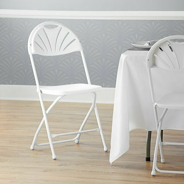 Lancaster Table & Seating White Plastic Fan Back Folding Chair 384DG64298WH